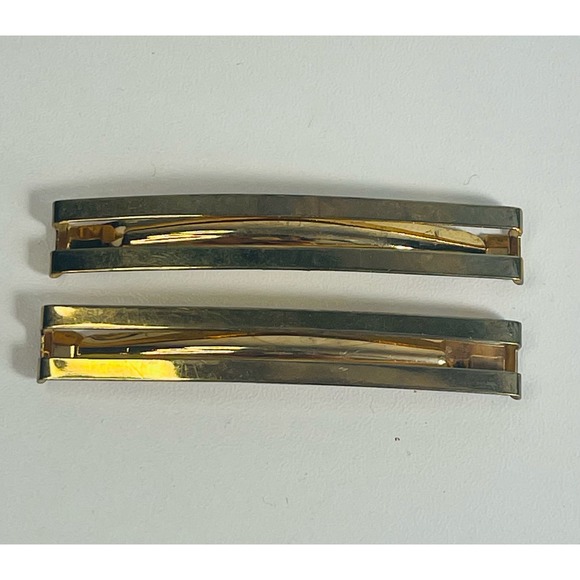 Vintage Gold Pair Stay Tight Barrette 2..25 ” Curved Metal Hair Clip - Picture 1 of 3